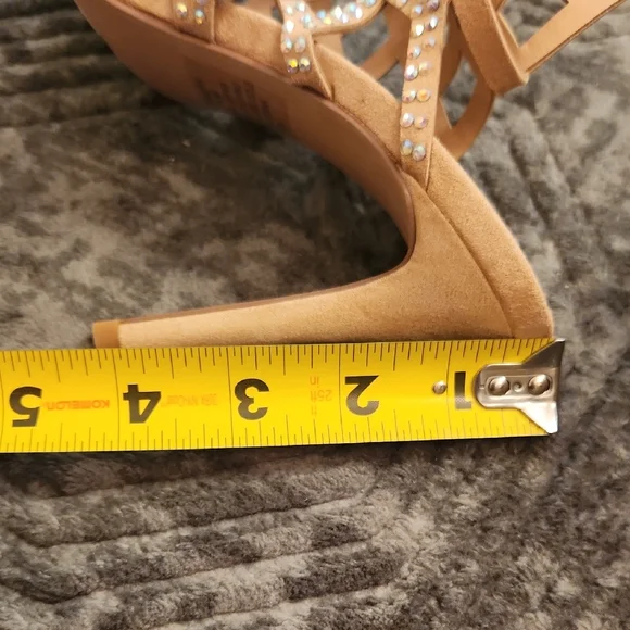 Madden Girl Tan Rhinestone Strappy Heels - Picture 8 of 16